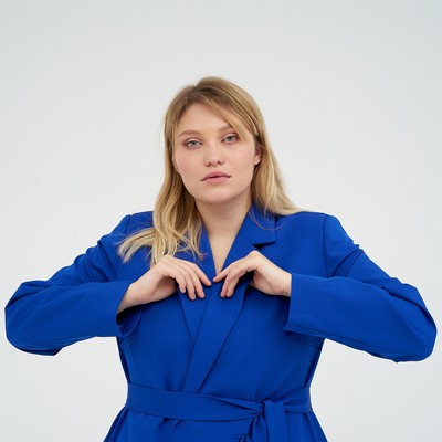 Пиджак женский с поясом MIST plus-size, размер 58, синий