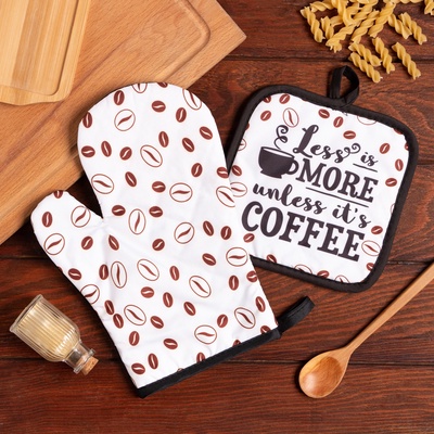 Кухонный набор Доляна «Coffee», прихватка 17×17 см, варежка 26×16 см, 100% п/э
