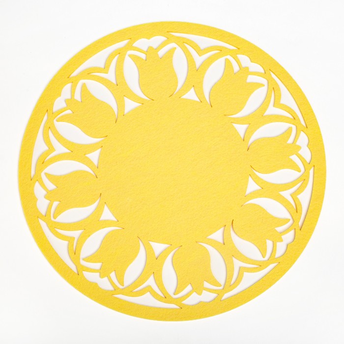 Салфетка декоративная Доляна"Тюльпаны" цвет желтый,d 30 см, 100% п/э, фетр - фото 1907360339