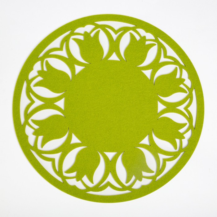 Салфетка декоративная Доляна"Тюльпаны" цвет зеленый,d 30 см, 100% п/э, фетр - фото 1907360342