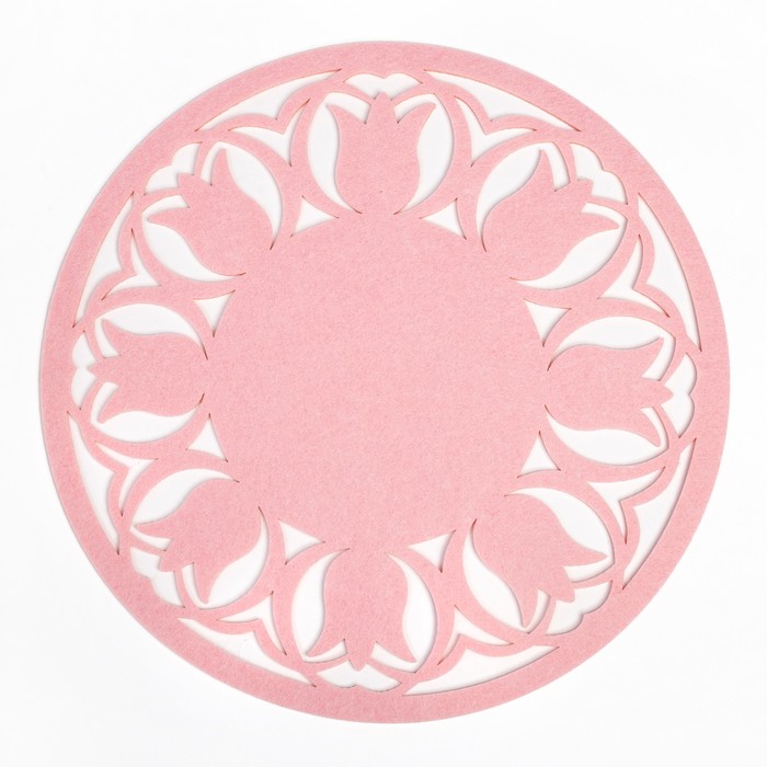 Салфетка декоративная Доляна"Тюльпаны" цвет розовый,d 30 см, 100% п/э, фетр - фото 1907360345