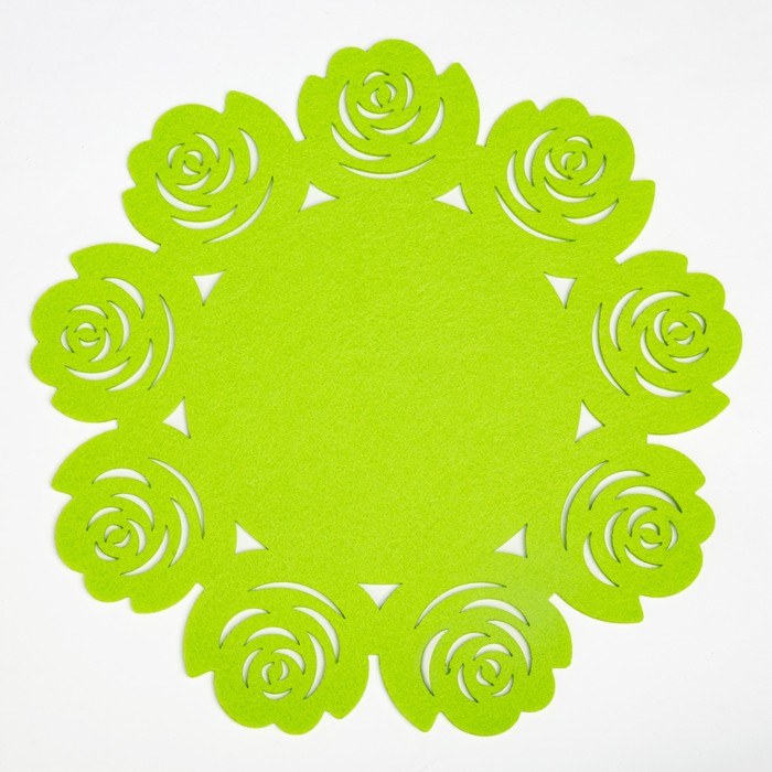 Салфетка декоративная Доляна"Цветы" цвет зеленый, d 30 см, 100% п/э, фетр - фото 1927819429