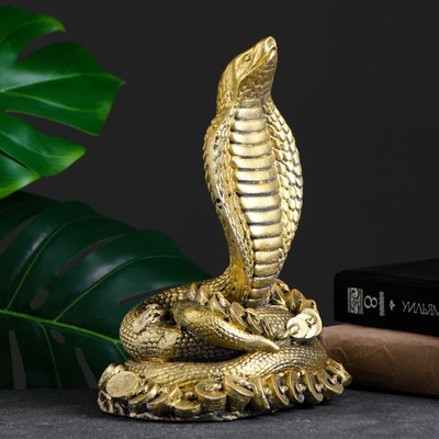 Фигура "Змея Кобра на деньгах" золото, 26х16х10см