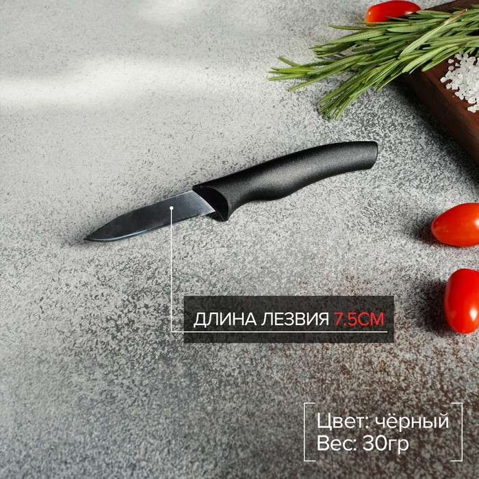 Нож для овощей Доляна «Грайм», лезвие 7,5 см, цвет чёрный - фото 1907361180
