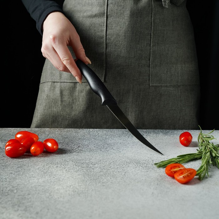 Нож кухонный для цитрусовых Доляна «Грайм», лезвие 11,5 см, цвет чёрный - фото 1908822005