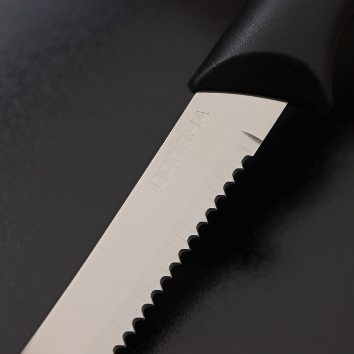 Нож для мяса Доляна «Грайм», зубчатое лезвие 11,5 см, цвет чёрный - фото 1907361204