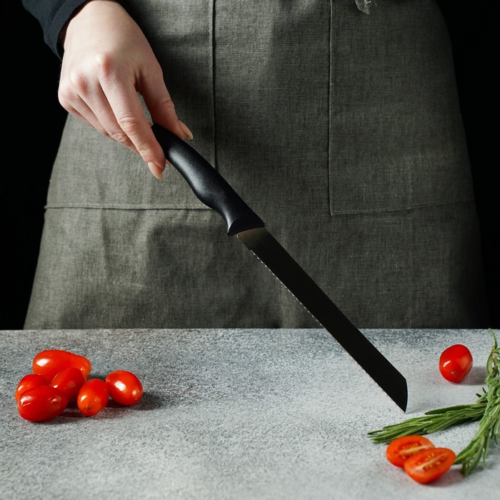 Нож для хлеба Доляна «Грайм», лезвие 17 см, цвет чёрный - фото 1908822031