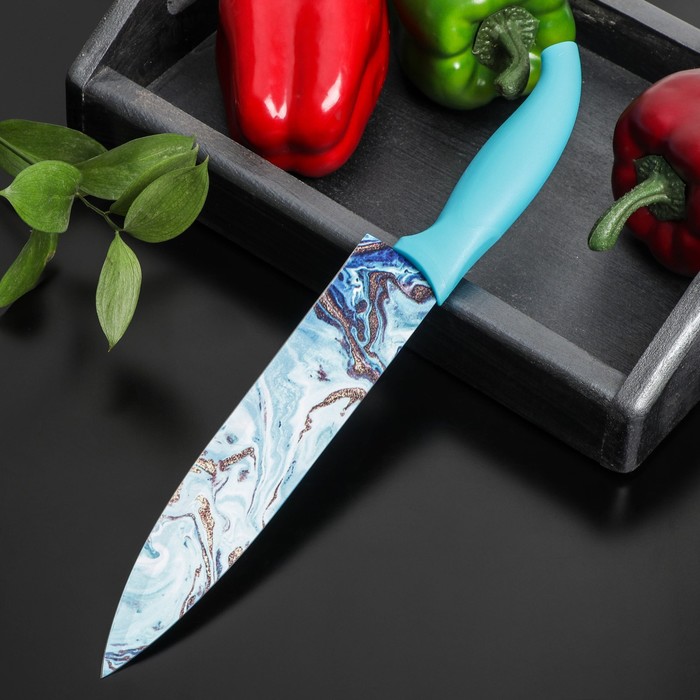 Нож кухонный с антиналипающим покрытием Доляна «Эпоксид», шеф, лезвие 20 см - фото 1907361247