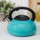 Чайник со свистком из нержавеющей стали Magistro Glow, 3 л, индукция, ручка soft-touch, цвет голубой - Фото 1