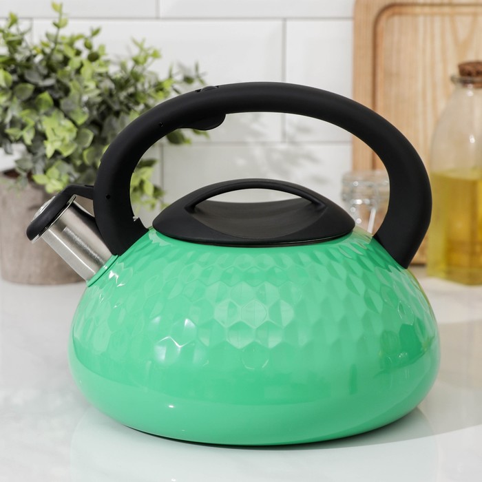 Чайник со свистком из нержавеющей стали Magistro, Glow, 3 л, индукция, ручка soft-touch, цвет зелёный - Фото 1