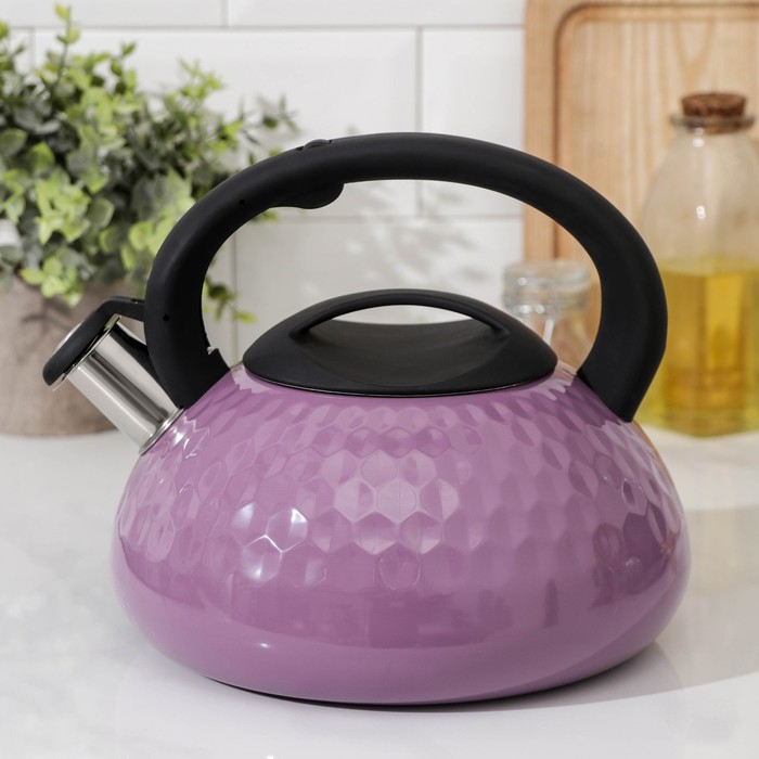 Чайник со свистком из нержавеющей стали Magistro Glow, 3 л, индукция, ручка soft-touch, цвет фиолетовый - Фото 1