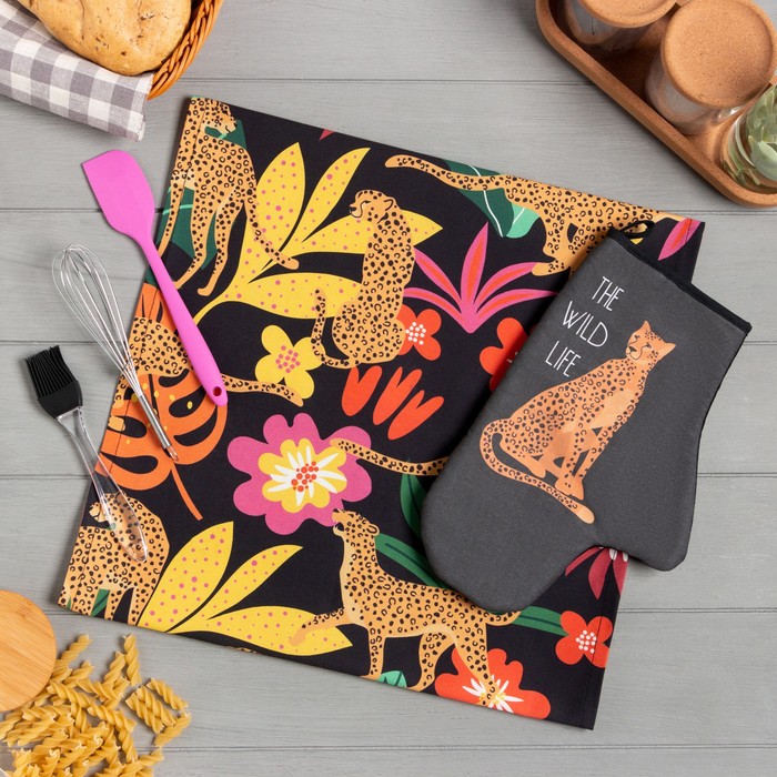 Набор подарочный The wild life: полотенце, варежка-прихватка, кисть, лопатка, венчик - Фото 1