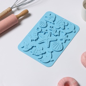 Форма для шоколада Доляна «Морская история», силикон, 23×16×0.5 см, 13 ячеек, голубая