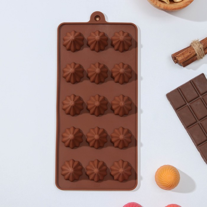 Форма для шоколада Доляна «Трюфели», силикон, 21×10×2,2 см, 15 ячеек, цвет коричневый - Фото 1