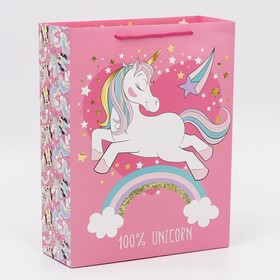 Пакет подарочный, 31 х 40 х 11,5 см "100% unicorn", Минни и единорог