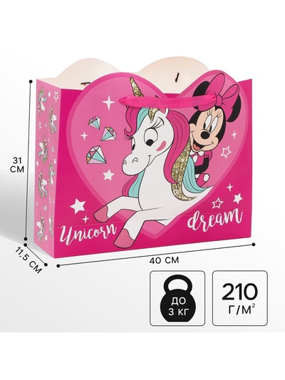 Пакет подарочный, 40×31×11.5 см, упаковка, Минни Маус и Единорог