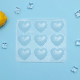 Форма силиконовая для льда и кондитерских украшений «Сердечки», 9 ячеек, 20×17,5×0,6 см, 5,5×5 см, цвет прозрачный