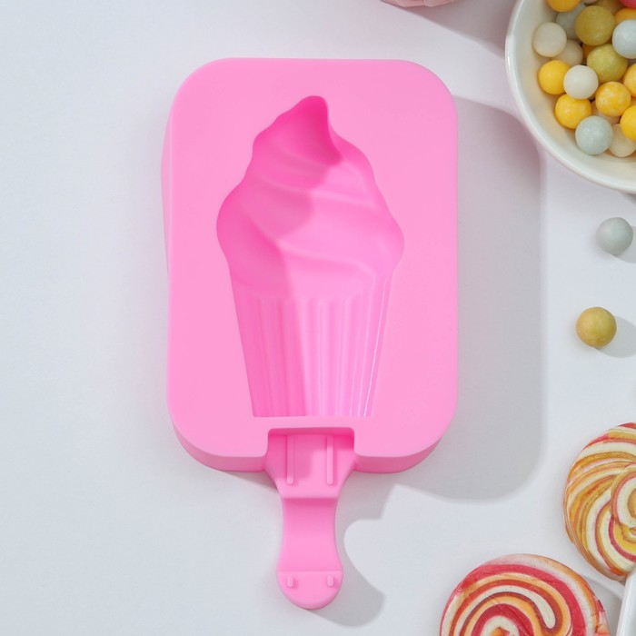 Форма для мороженого Доляна «Капкейк», силикон, 14×7,5×2,5 см, цвет розовый - Фото 1