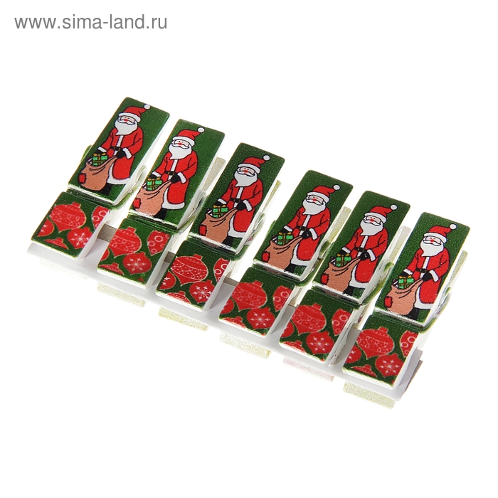 Прищепки толстые "Дед Мороз", набор 6 штук - Фото 1