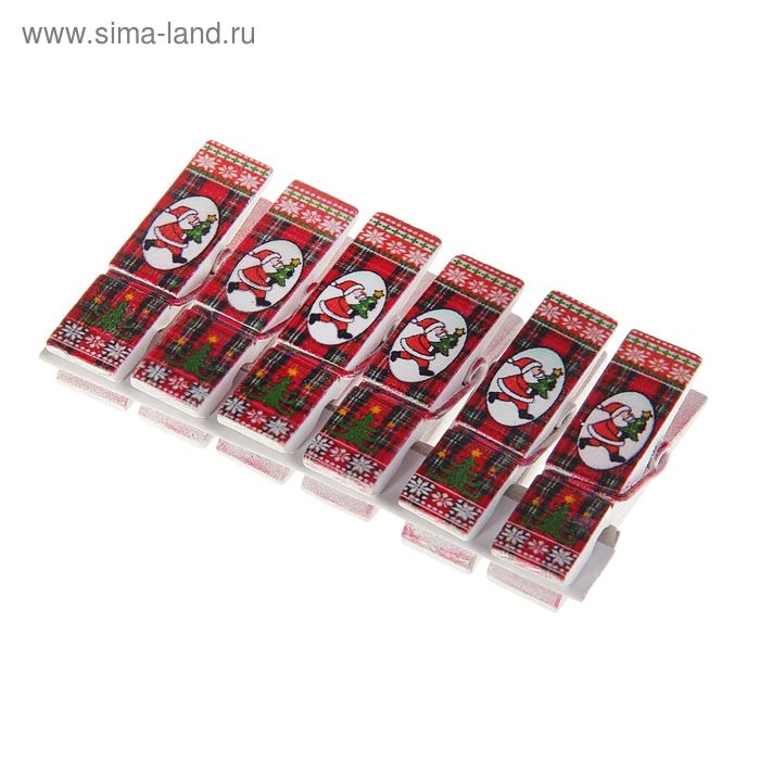 Прищепки толстые "Клетка", набор 6 штук - Фото 1