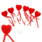 Сердце сувенирное на палочке бархат (набор 6 шт) d=4,5 см, красный - Фото 1