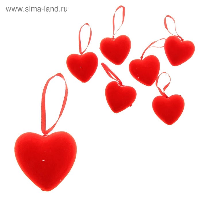 Сердце сувенирное на подвеске бархат (набор 12 шт) d=4 см, красный - Фото 1