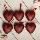 Сердце сувенирное на подвеске блёстка (набор 6 шт) d=6 см, красный - Фото 3