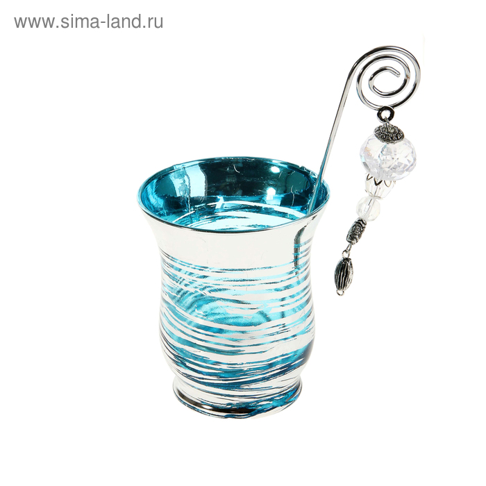Подсвечник стекло 9,3 x 7,7 x 7,7 см с держателем для свечи "Полосочка", голубой - Фото 1