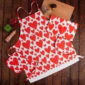Кухонный набор Этель Red hearts, полотенце 40х73 см, прихватка 19х19 см, фартук 60х65 см