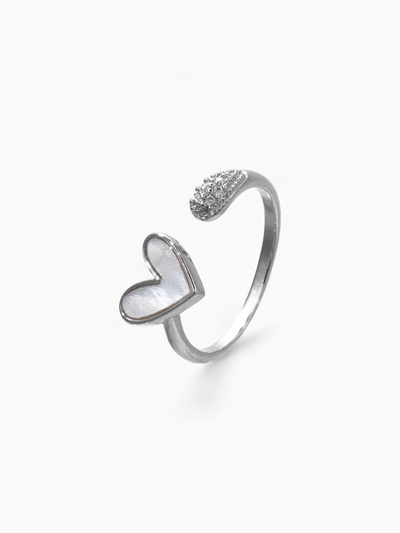 Кольцо «Сердце» мультяшное, цвет белый в серебре, безразмерное