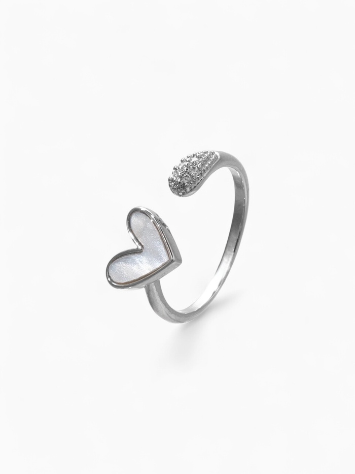 Кольцо «Сердце», мультяшное, белое в серебре, безразмерное - Фото 1