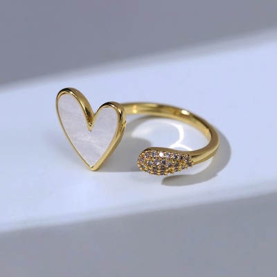 Кольцо «Сердце» мультяшное, цвет белый в золоте, безразмерное