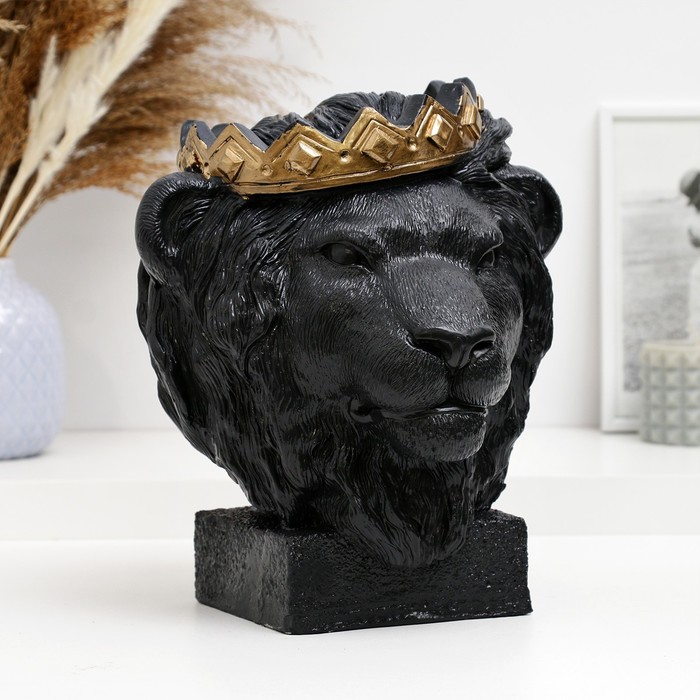 Копилка "Лев в короне" черный с золотом, 26см - Фото 1