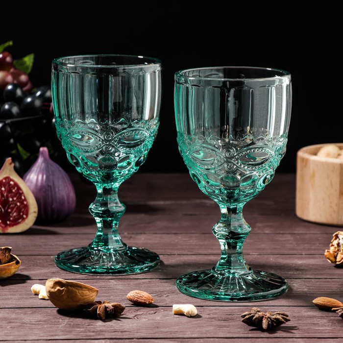Набор бокалов из стекла Magistro «Ла-Манш», 250 мл, 2 шт, цвет бирюзовый - Фото 1