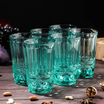 Набор стаканов стеклянных Magistro «Ла-Манш», 350 мл, 8×12,5 см, 6 шт, цвет бирюзовый
