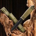 Нож тактический "Альфа" 23см, клинок 110мм/3мм, со стеклобоем и стропорезом, зеленый - Фото 2