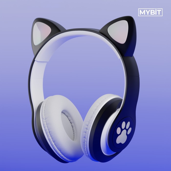 Наушники-Кошки MYBIT W-32, беспроводные, MIC, BT 5.0, AUX, microSD, MP3, 400 мАч, черные - фото 51300699