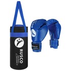 Набор боксёрский для начинающих RuscoSport: мешок, перчатки, 4 унции, цвет чёрный/синий - фото 318751690