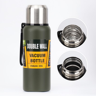 Термос Мастер К «Путешествие», 600 мл, с кружкой, с ситом, сохраняет тепло 24 ч, нержавеющая сталь, зелёный