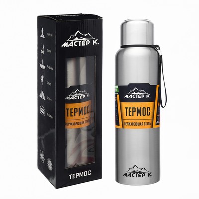 Термос Мастер К «Путешествие», 1.5 л, с кружкой, с ситечком, сохраняет тепло 24 ч, нержавеющая сталь, серебристый