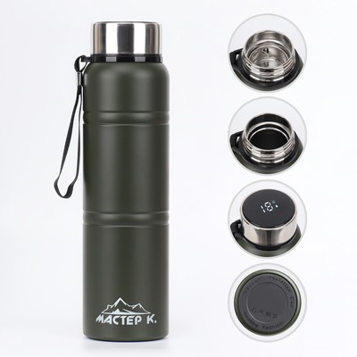 Термос Мастер К Warm, 850 мл, с ситечком, с датчиком температуры, сохраняет тепло 24 ч, нержавеющая сталь, зелёный