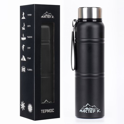 Термос Мастер К Warm, 850 мл, с ситечком, с датчиком температуры, сохраняет тепло 24 ч, нержавеющая сталь, чёрный