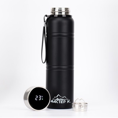 Термос Мастер К Warm, 850 мл, с ситечком, с датчиком температуры, сохраняет тепло 24 ч, нержавеющая сталь, чёрный