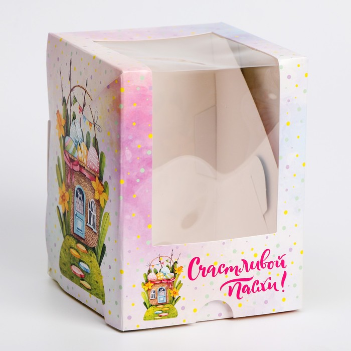 Коробка подарочная пасхальная с окном «Пасхальный домик», 12.5×9.5×9.5 см - Фото 1