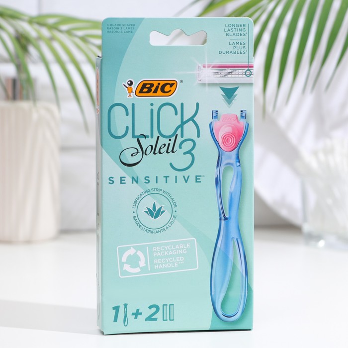 Станок бритвенный женский BIC Click 3 Sensitive + 2 сменные кассеты - Фото 1