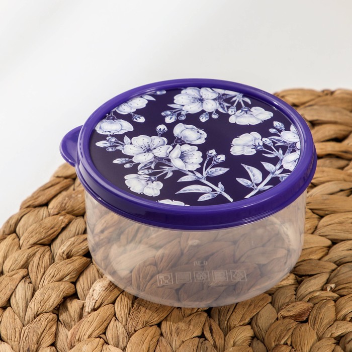 Контейнер пищевой Доляна «Цветы», 300 мл, круглый, цвет фиолетовый - Фото 1