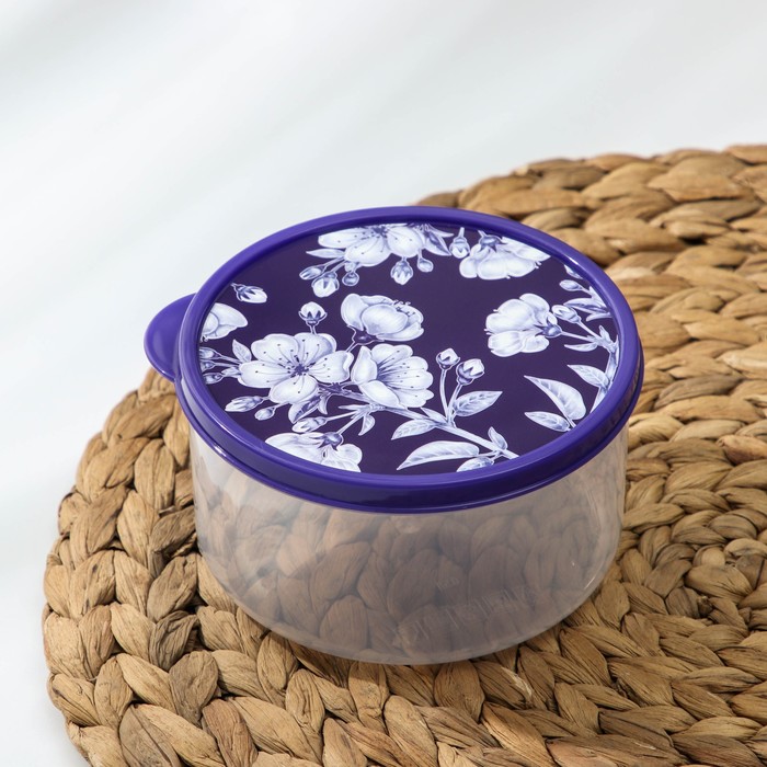 Контейнер пищевой Доляна «Цветы», 500 мл, круглый, цвет фиолетовый - Фото 1