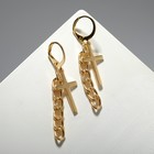 Серьги металл «Крест и цепочка», цвет золото - Фото 3