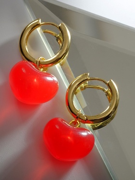 Серьги со съёмным элементом "Трансформер" сердечки, цвет красный в золоте