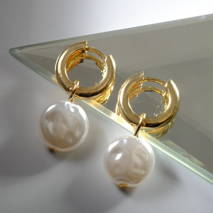 Серьги со съёмным элементом «Трансформер» жемчужный диск, цвет белый в золоте - Фото 1